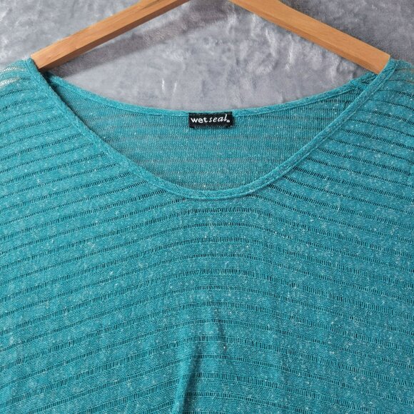 Wet Seal Womens Sheer Knit Tunic Top XL Green‎ Striped Lightweight Layering Y2K - Picture 7 of 10